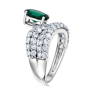 Lab Grown Emerald and Lab Grown Diamond G-H SI1 3.36 ctw Ring in Sterling Silver (Size 6.0)