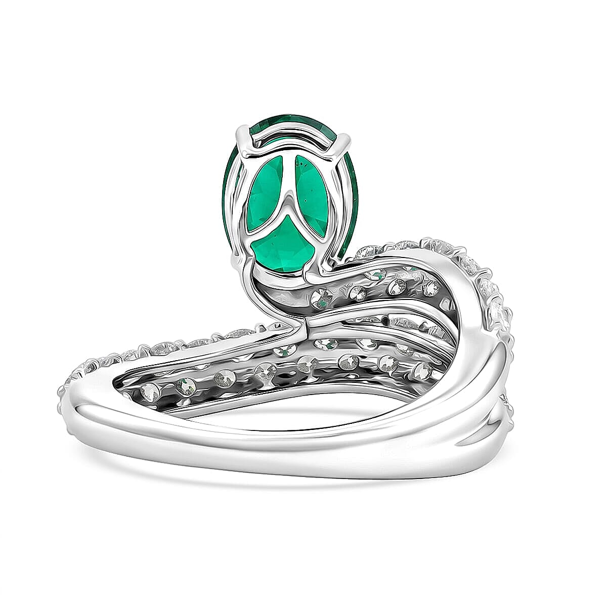 Lab Grown Emerald and Lab Grown Diamond G-H SI1 3.36 ctw Ring in Sterling Silver (Size 6.0)