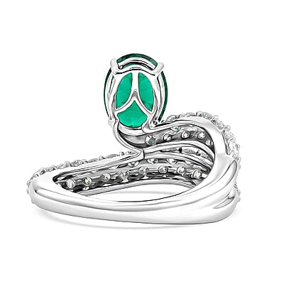 Lab Grown Emerald and Lab Grown Diamond G-H SI1 3.36 ctw Ring in Sterling Silver (Size 6.0)