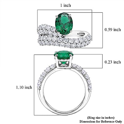 Lab Grown Emerald and Lab Grown Diamond G-H SI1 3.36 ctw Ring in Sterling Silver (Size 6.0)