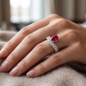 Lab Grown Ruby and Lab Grown Diamond G-H SI1 3.81 ctw Ring in Sterling Silver (Size 7.0)