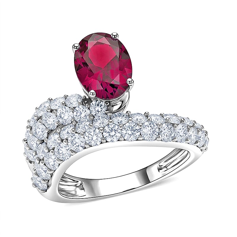 Lab Grown Ruby and Lab Grown Diamond G-H SI1 3.81 ctw Ring in Sterling Silver (Size 8.0)