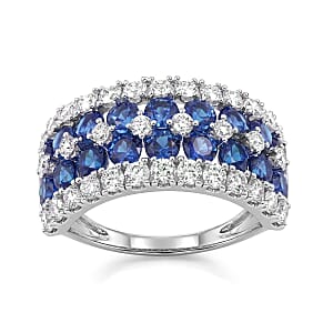 Lab Created Blue Sapphire and Luxuriant Lab Grown Diamond SI1 3.85 ctw Ring Sterling Silver (Size 6.0)