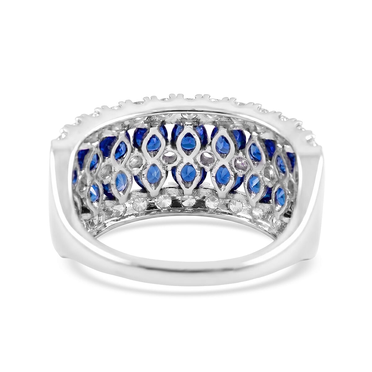 Lab Created Blue Sapphire and Luxuriant Lab Grown Diamond SI1 3.85 ctw Ring Sterling Silver (Size 7.0) image number 4