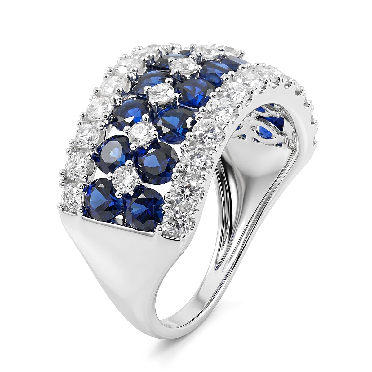 Lab Created Blue Sapphire and Luxuriant Lab Grown Diamond SI1 3.85 ctw Ring Sterling Silver (Size 8.0) image number 3