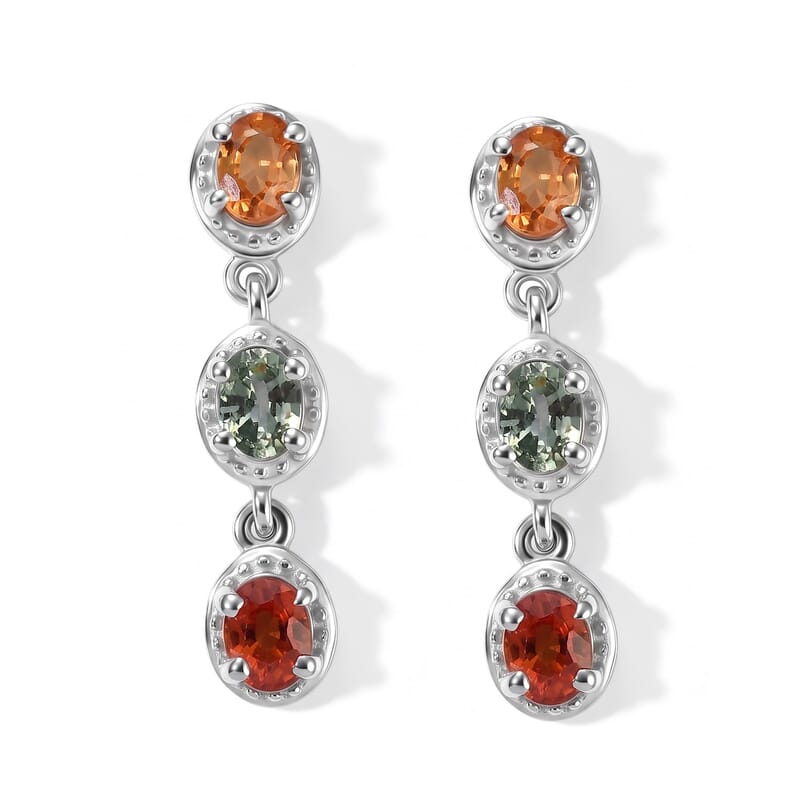 D'Joy Multi Sapphire 1.65 ctw Earrings in Rhodium Over Sterling Silver