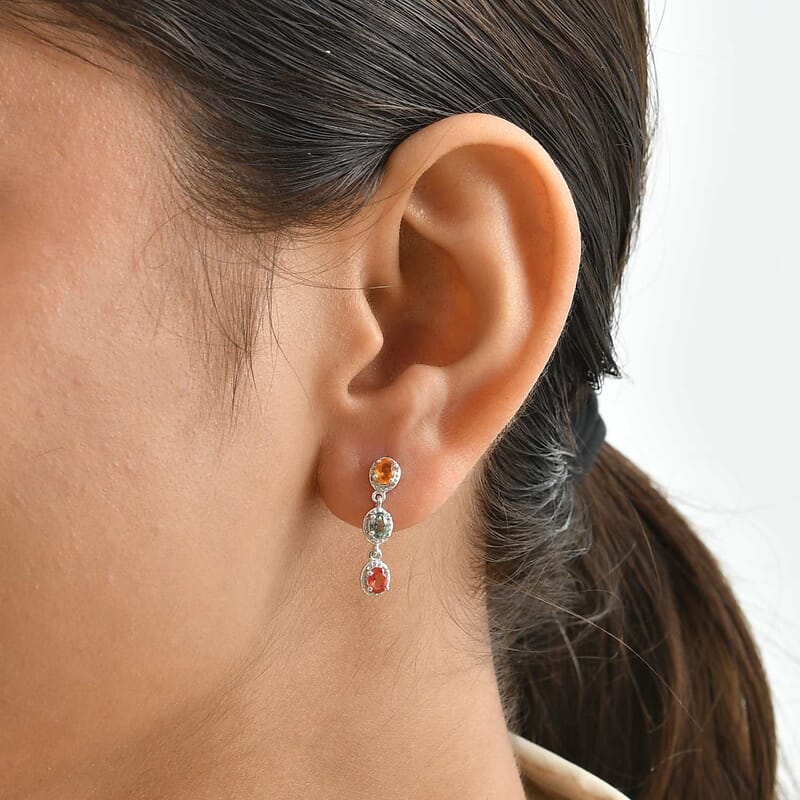 D'Joy Multi Sapphire 1.65 ctw Earrings in Rhodium Over Sterling Silver