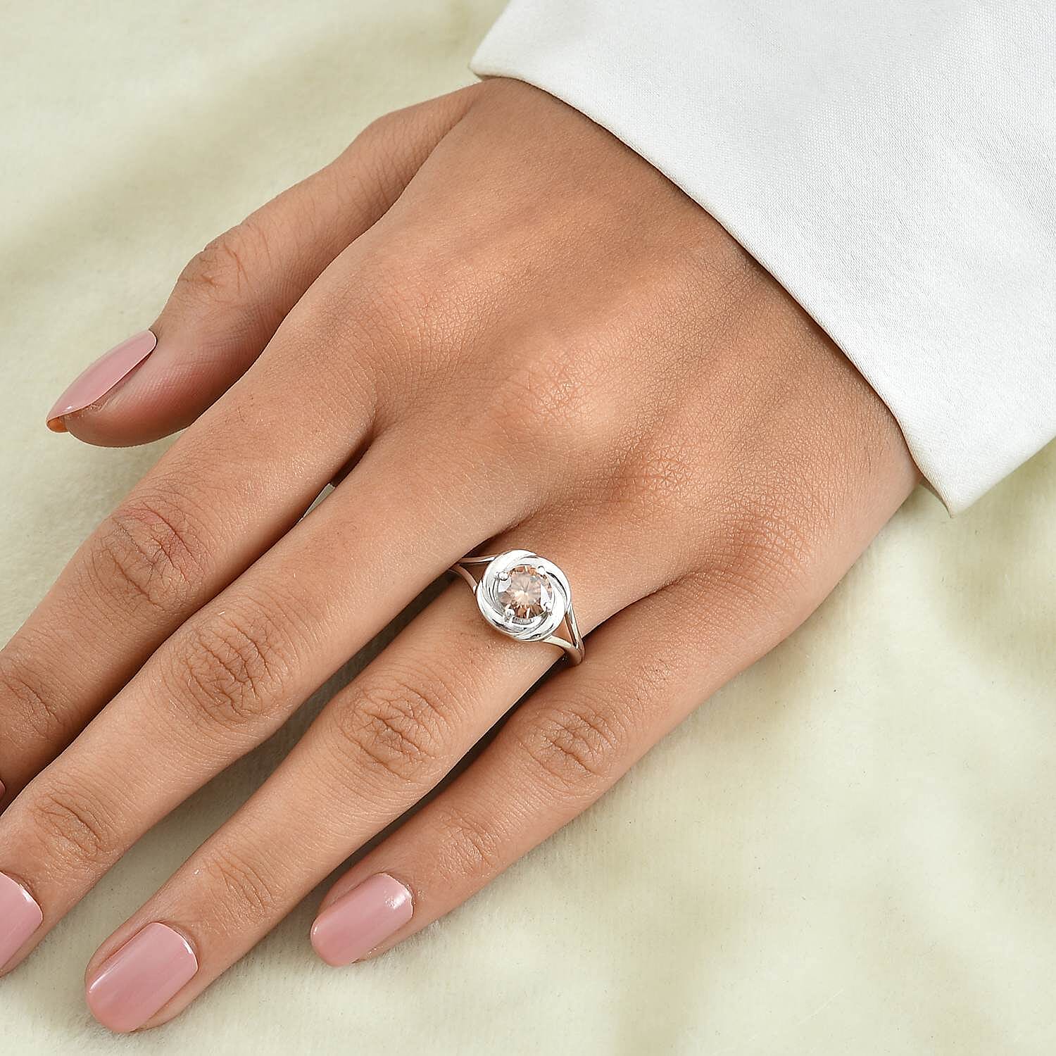 D'Joy Champagne Moissanite 1.00 ctw Ring in Rhodium Over Sterling Silver (Size 10.0)