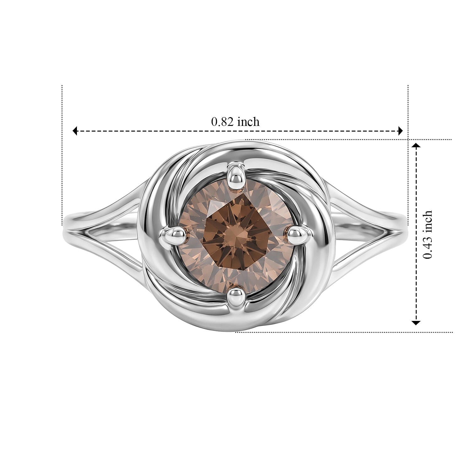 D'Joy Champagne Moissanite 1.00 ctw Ring in Rhodium Over Sterling Silver (Size 10.0)