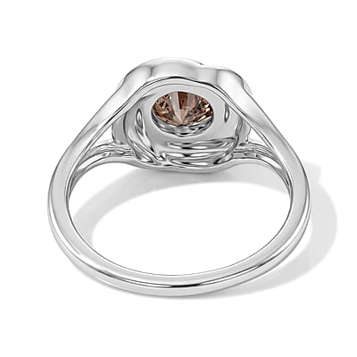 D'Joy Champagne Moissanite 1.00 ctw Ring in Rhodium Over Sterling Silver (Size 7.0)