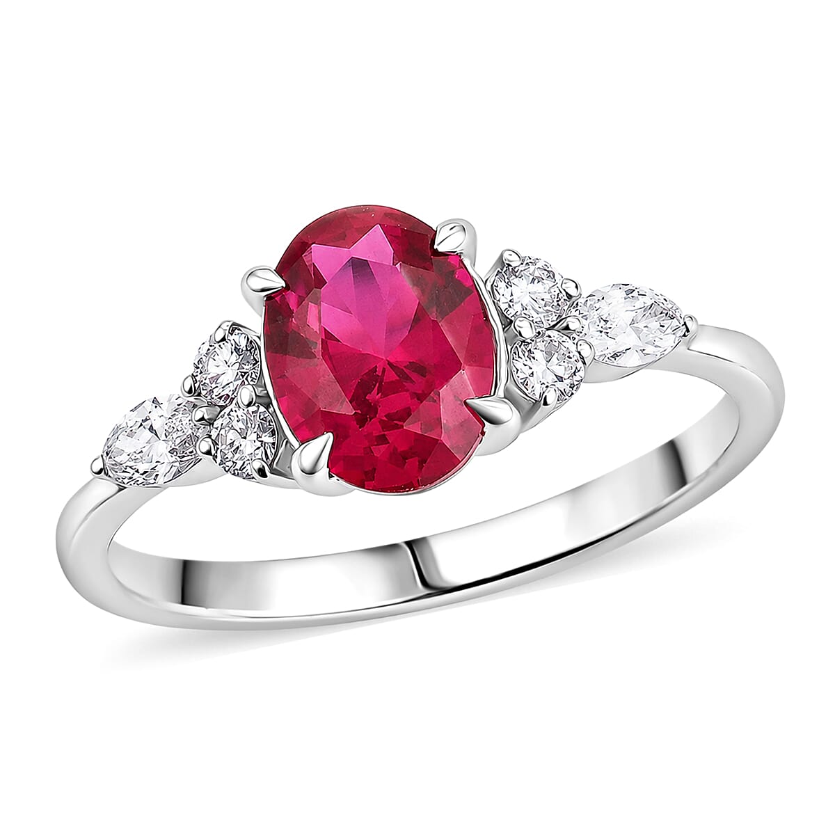 Lab Grown Ruby and Lab Grown Diamond SI1 1.67 ctw Ring in Sterling Silver (Size 6.0)