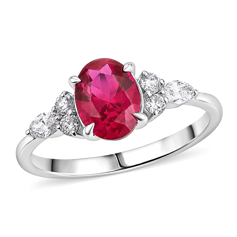 Lab Grown Ruby and Lab Grown Diamond SI1 1.67 ctw Ring in Sterling Silver (Size 6.0)