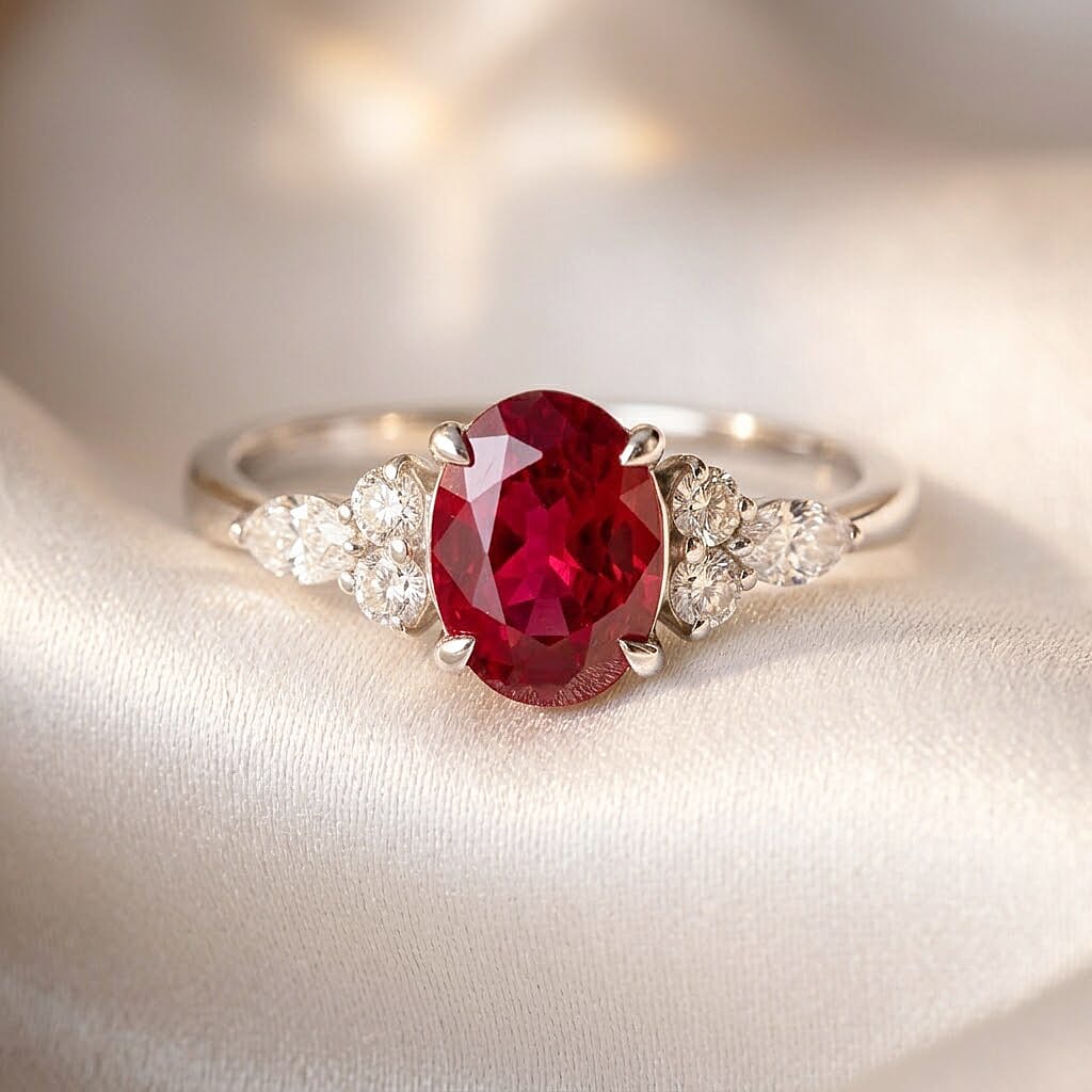 Lab Grown Ruby and Lab Grown Diamond SI1 1.67 ctw Ring in Sterling Silver (Size 6.0)