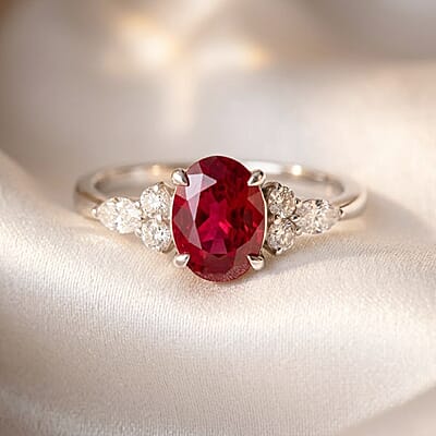 Lab Grown Ruby and Lab Grown Diamond SI1 1.67 ctw Ring in Sterling Silver (Size 6.0)