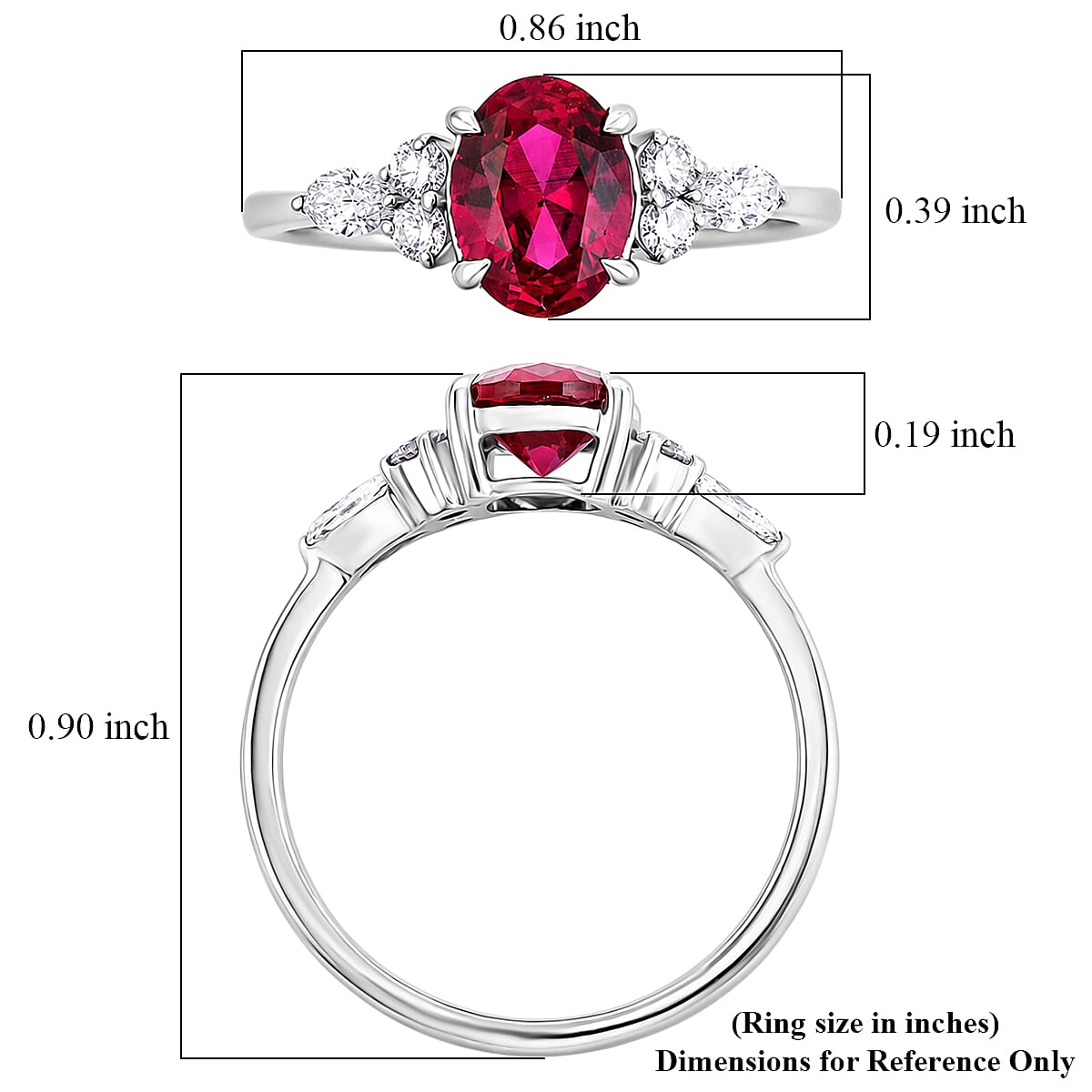 Lab Grown Ruby and Lab Grown Diamond SI1 1.67 ctw Ring in Sterling Silver (Size 6.0)
