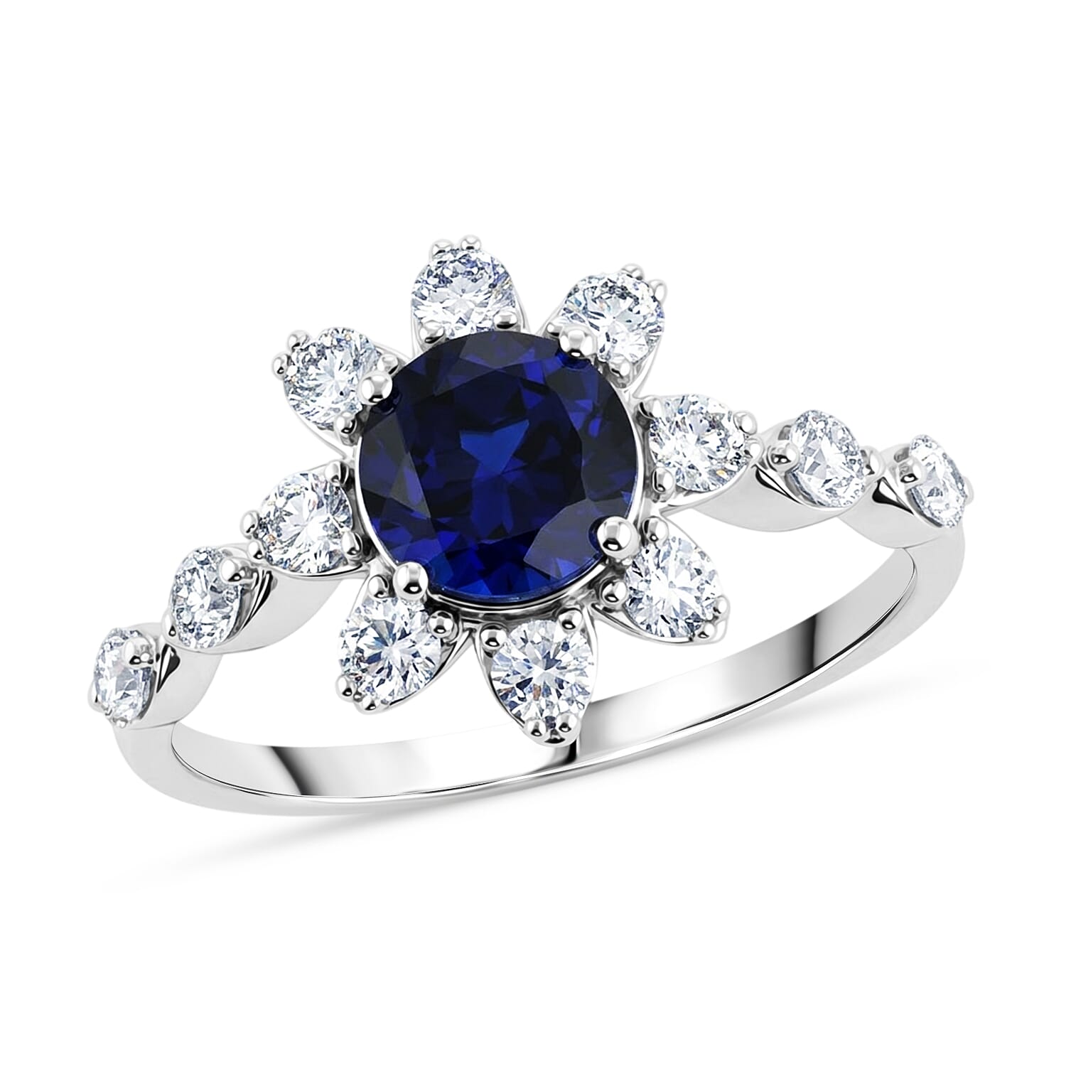 Lab Created Blue Sapphire and Lab Grown Diamond SI1 1.81 ctw Ring in Sterling Silver (Size 6.0)