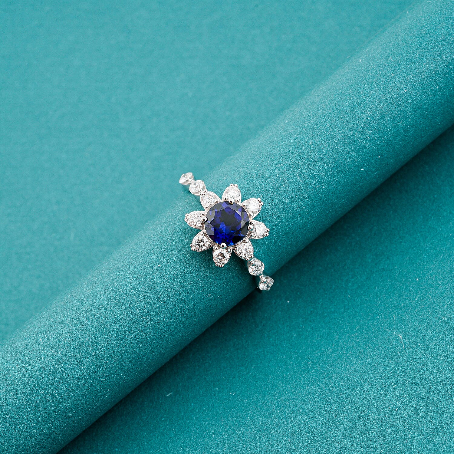 Lab Created Blue Sapphire and Lab Grown Diamond SI1 1.81 ctw Ring in Sterling Silver (Size 6.0)