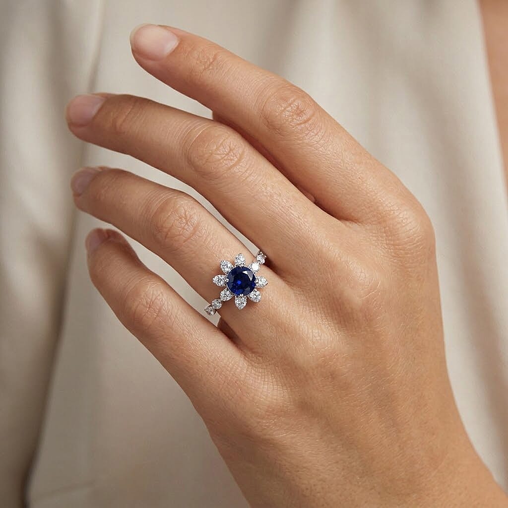 Lab Created Blue Sapphire and Lab Grown Diamond SI1 1.81 ctw Ring in Sterling Silver (Size 6.0)