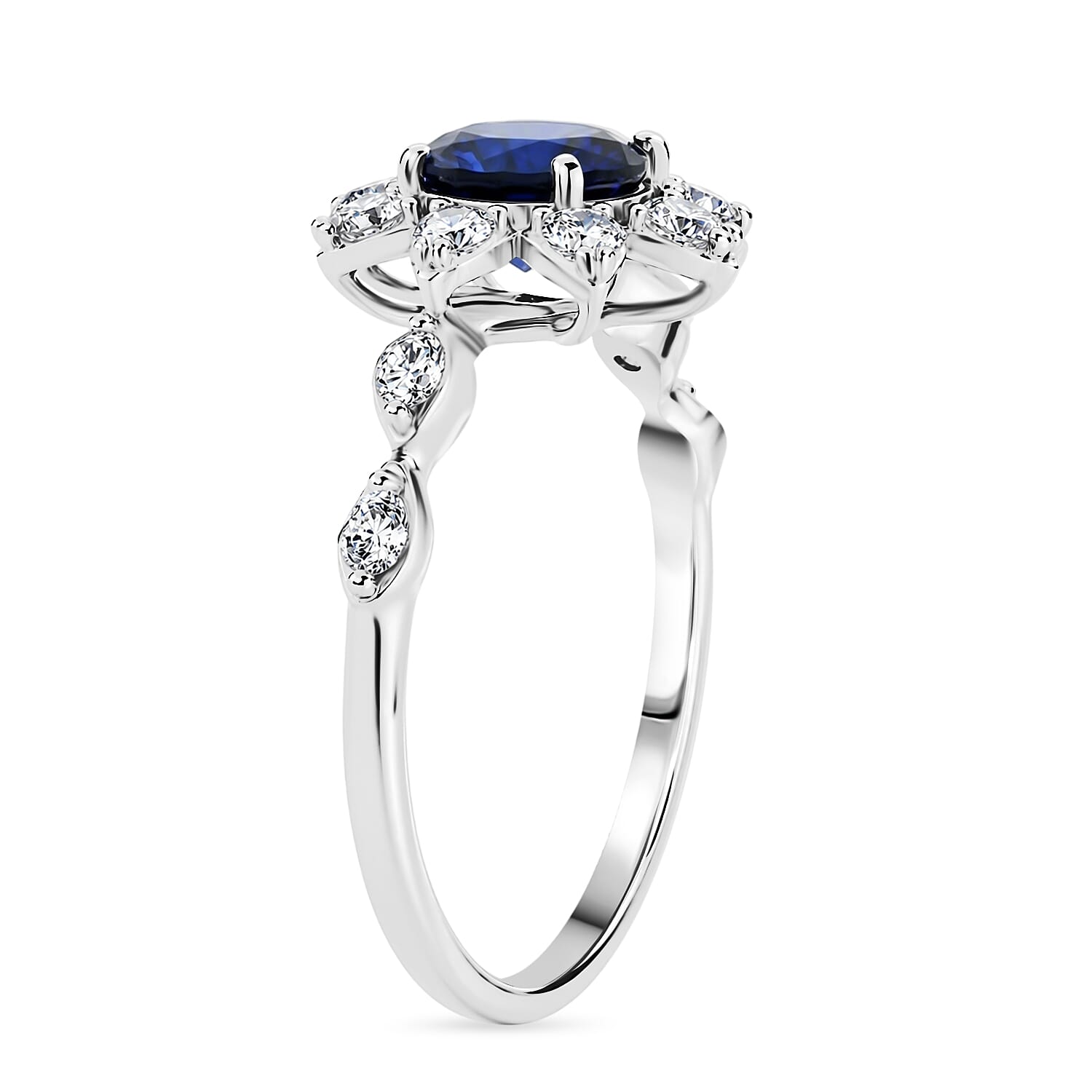 Lab Created Blue Sapphire and Lab Grown Diamond SI1 1.81 ctw Ring in Sterling Silver (Size 6.0)