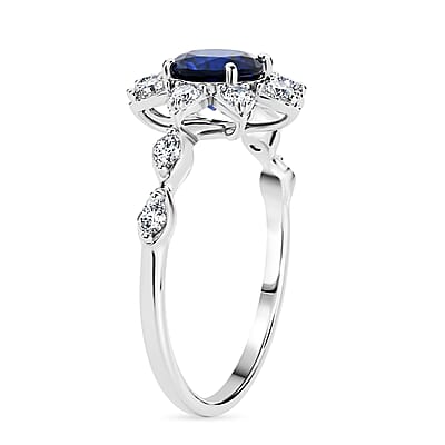 Lab Created Blue Sapphire and Lab Grown Diamond SI1 1.81 ctw Ring in Sterling Silver (Size 6.0)