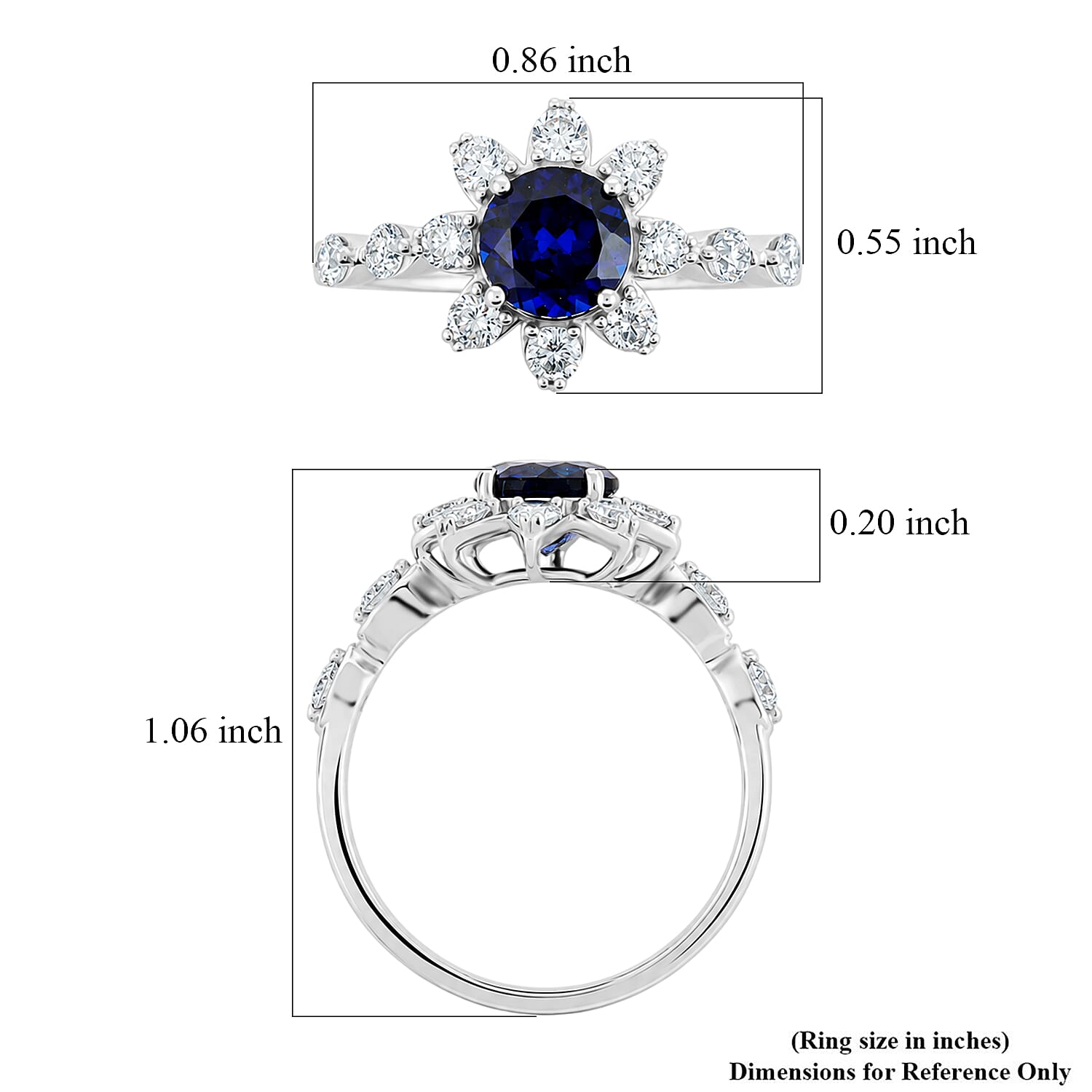 Lab Created Blue Sapphire and Lab Grown Diamond SI1 1.81 ctw Ring in Sterling Silver (Size 6.0)