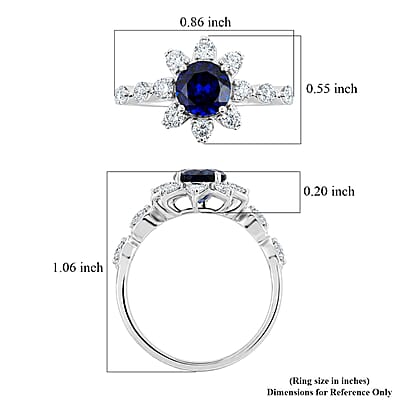 Lab Created Blue Sapphire and Lab Grown Diamond SI1 1.81 ctw Ring in Sterling Silver (Size 6.0)
