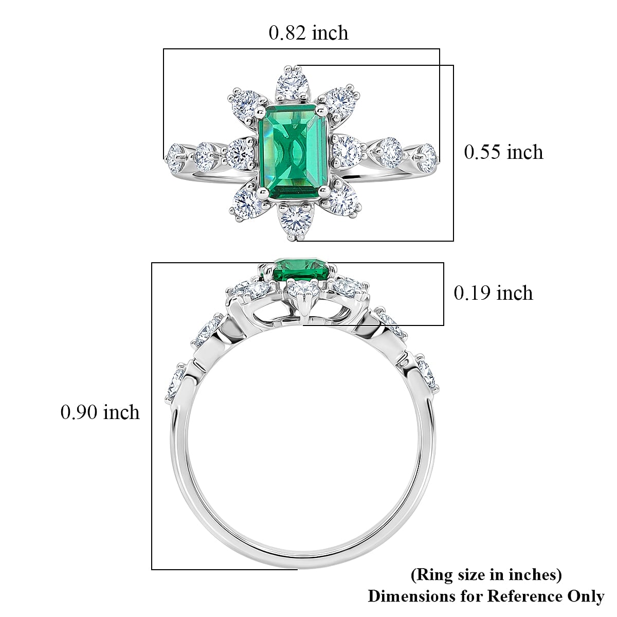 Lab Grown Emerald and Lab Grown Diamond SI1 1.40 ctw Starburst Collection Ring in Sterling Silver (Size 6.0)