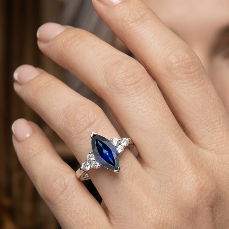 Lab Created Blue Sapphire and Lab Grown Diamond SI1 1.76 ctw Ring in Sterling Silver (Size 6.0)