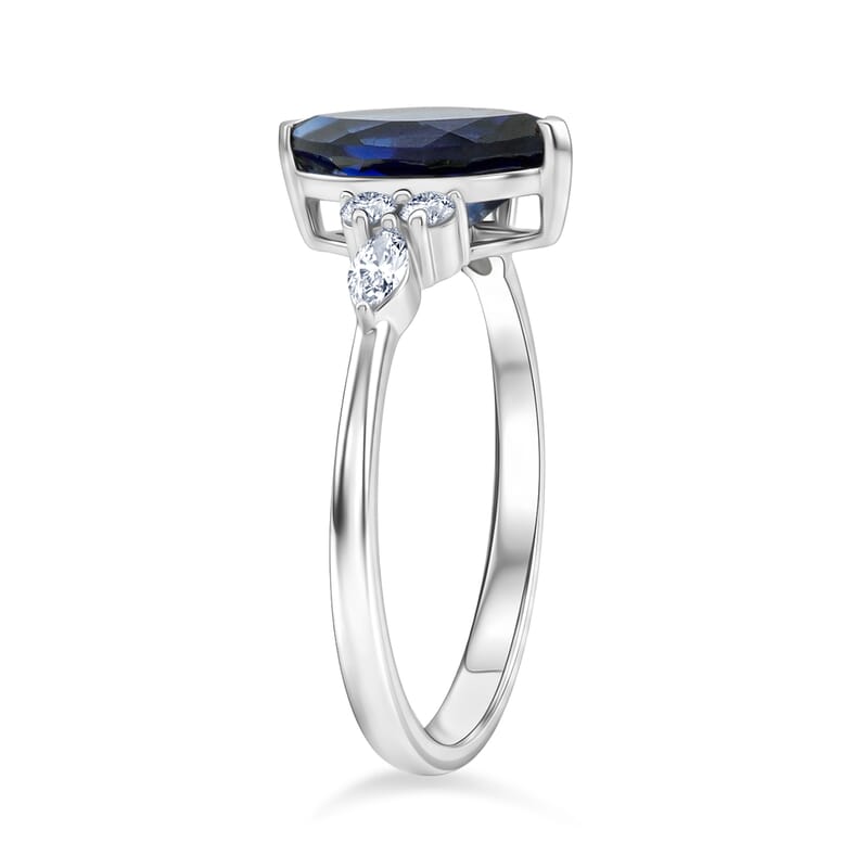 Lab Created Blue Sapphire and Lab Grown Diamond SI1 1.76 ctw Ring in Sterling Silver (Size 6.0)
