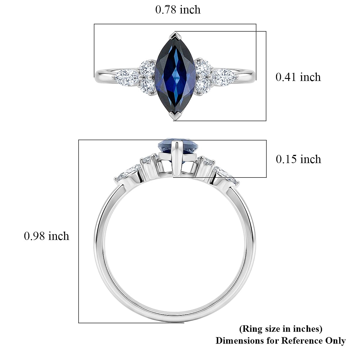 Lab Created Blue Sapphire and Lab Grown Diamond SI1 1.76 ctw Ring in Sterling Silver (Size 6.0)