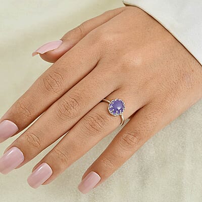 D'Joy Purple Jade (D) 3.50 ctw Fancy Ring in Rhodium Over Sterling Silver (Size 7.0)