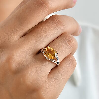 D'Joy Brazilian Citrine and White Zircon 3.80 ctw Solitaire Ring in Rhodium Over Sterling Silver (Size 6.0)