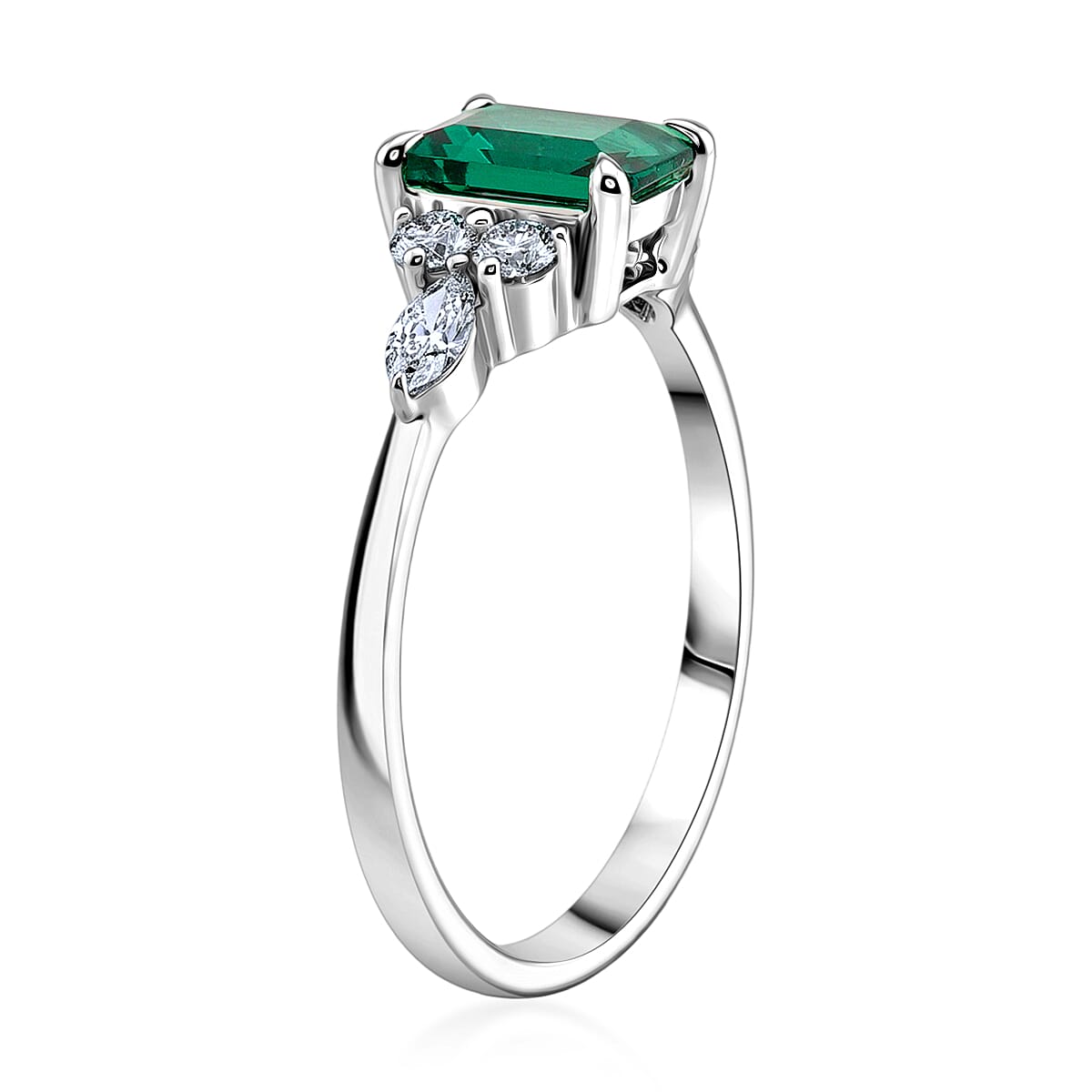 Lab Grown Emerald and Lab Grown Diamond SI1 1.15 ctw Ring in Sterling Silver (Size 6.0)