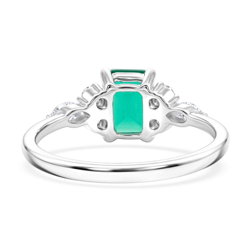 Lab Grown Emerald and Lab Grown Diamond SI1 1.15 ctw Ring in Sterling Silver (Size 6.0)