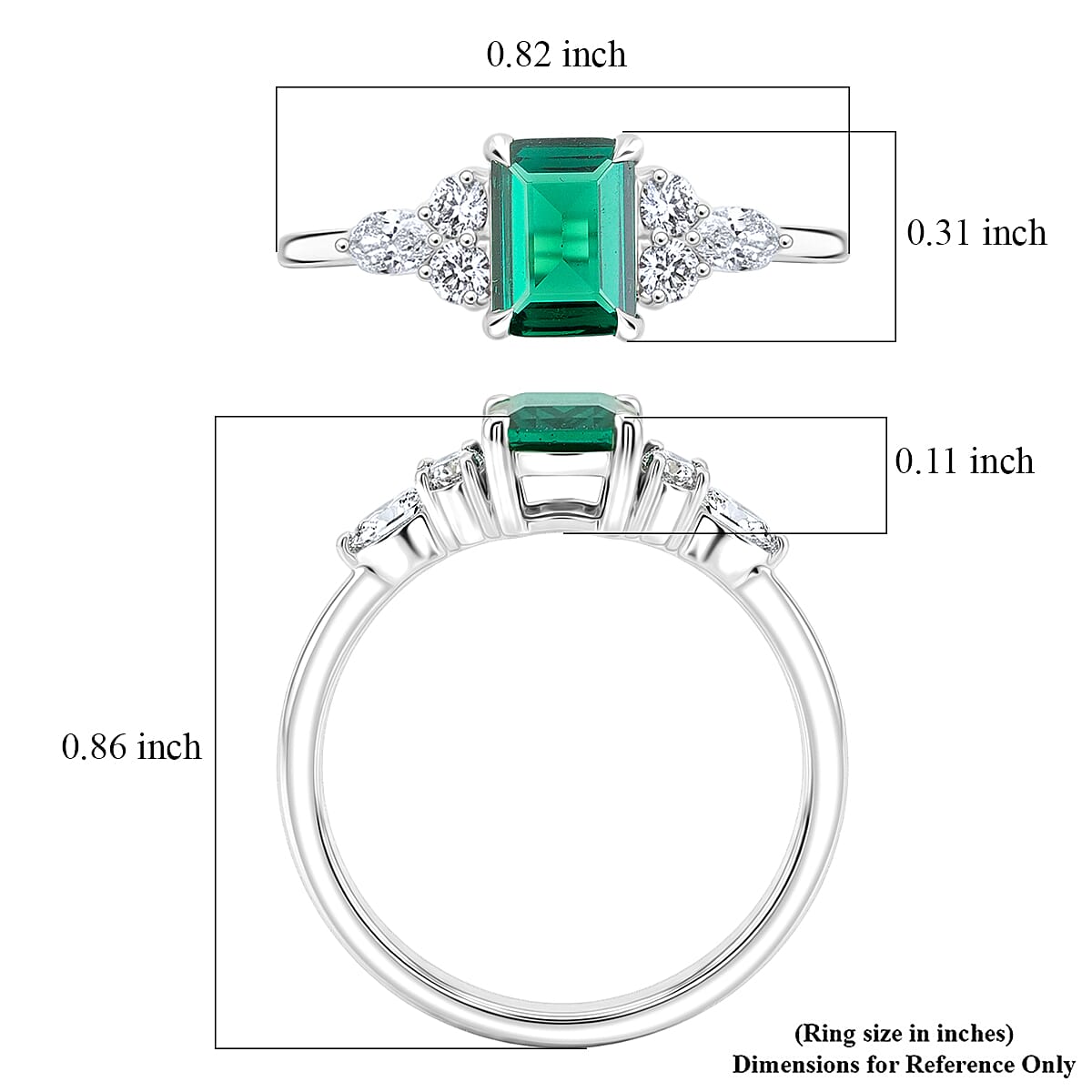 Lab Grown Emerald and Lab Grown Diamond SI1 1.15 ctw Ring in Sterling Silver (Size 6.0)