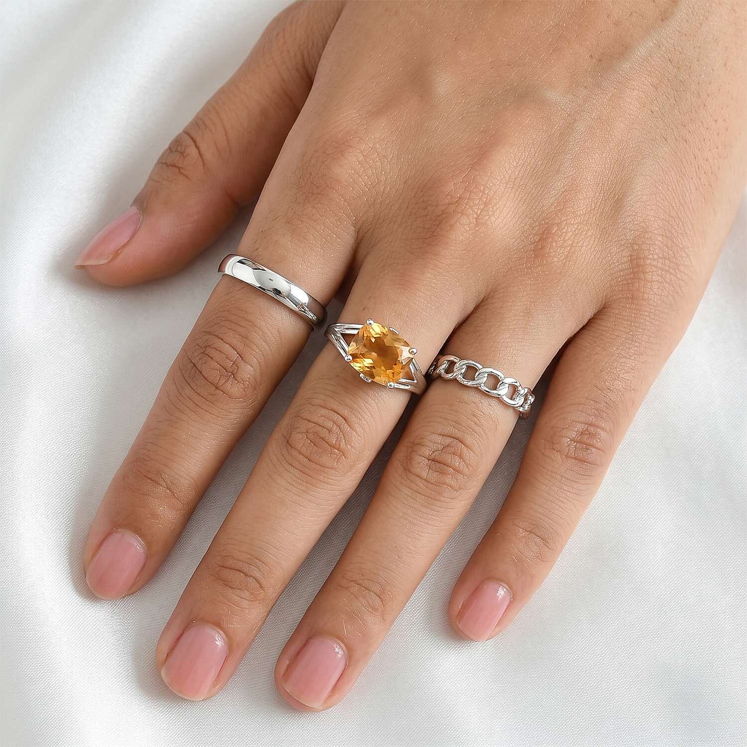 D'Joy Brazilian Citrine and White Zircon 3.80 ctw Solitaire Ring in Rhodium Over Sterling Silver (Size 7.0)
