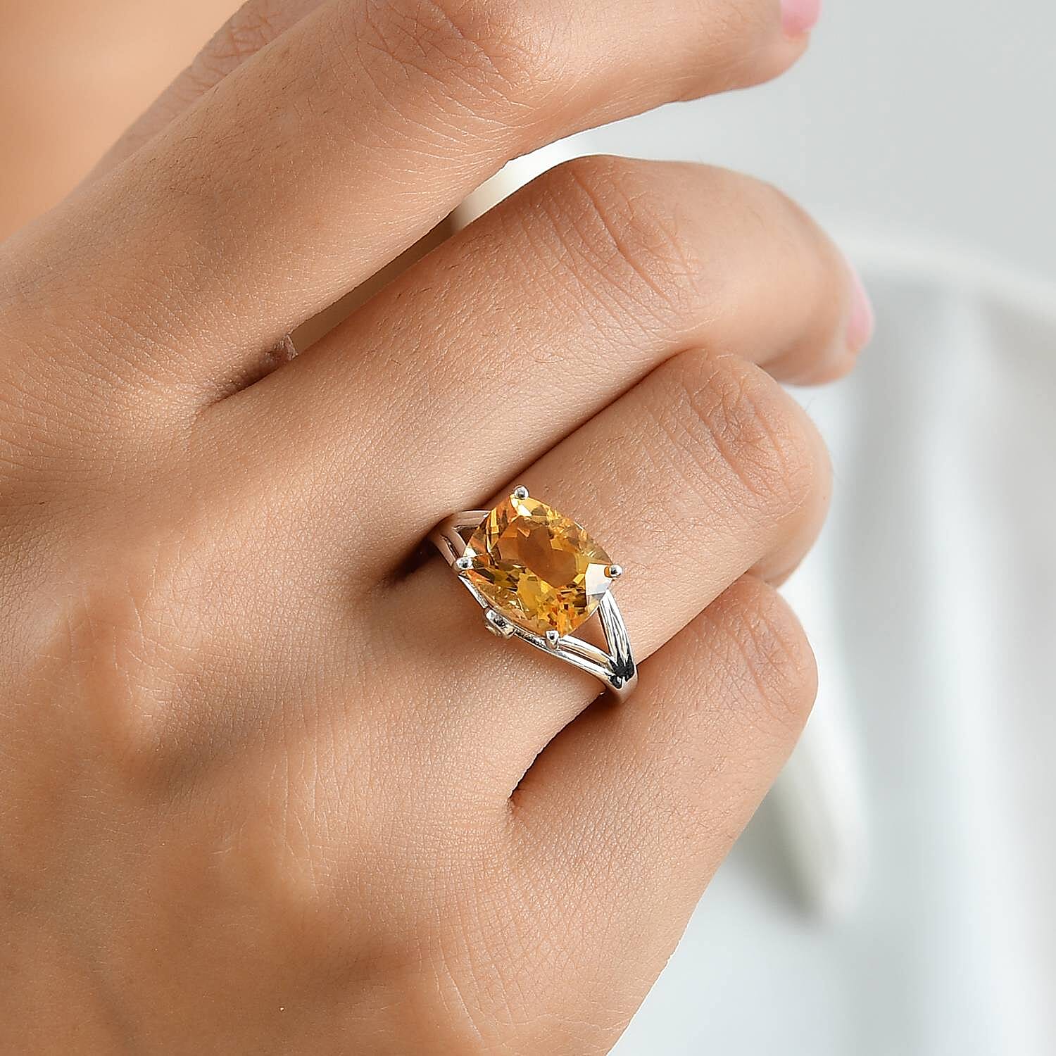 D'Joy Brazilian Citrine and White Zircon 3.80 ctw Solitaire Ring in Rhodium Over Sterling Silver (Size 9.0)