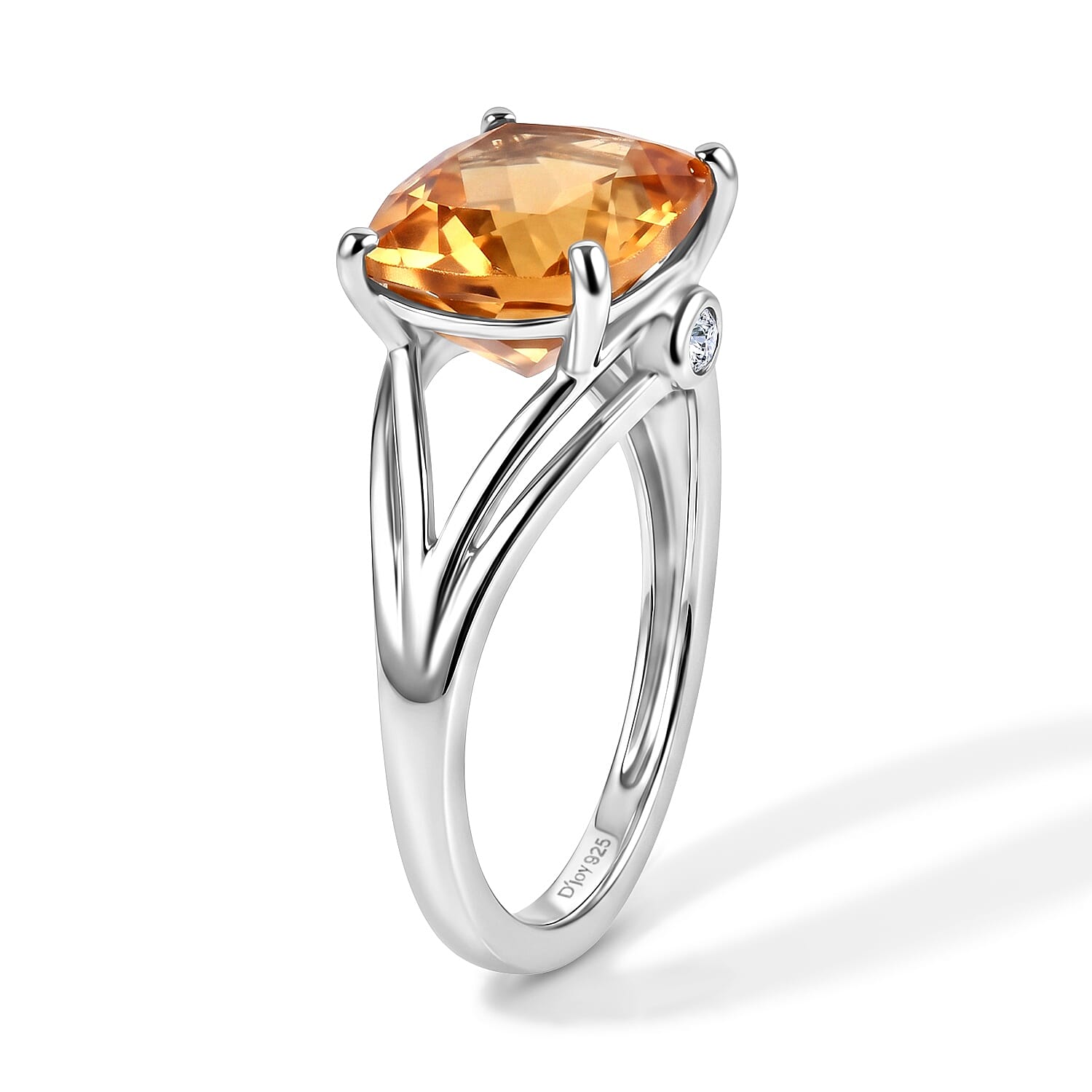 D'Joy Brazilian Citrine and White Zircon 3.80 ctw Solitaire Ring in Rhodium Over Sterling Silver (Size 9.0)