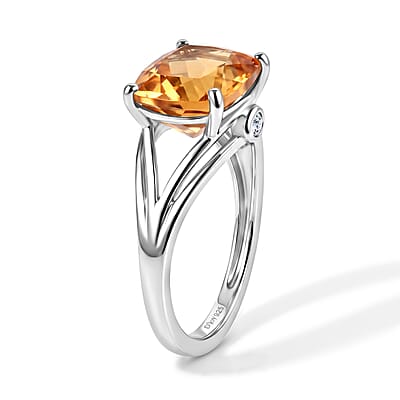 D'Joy Brazilian Citrine and White Zircon 3.80 ctw Solitaire Ring in Rhodium Over Sterling Silver (Size 9.0)