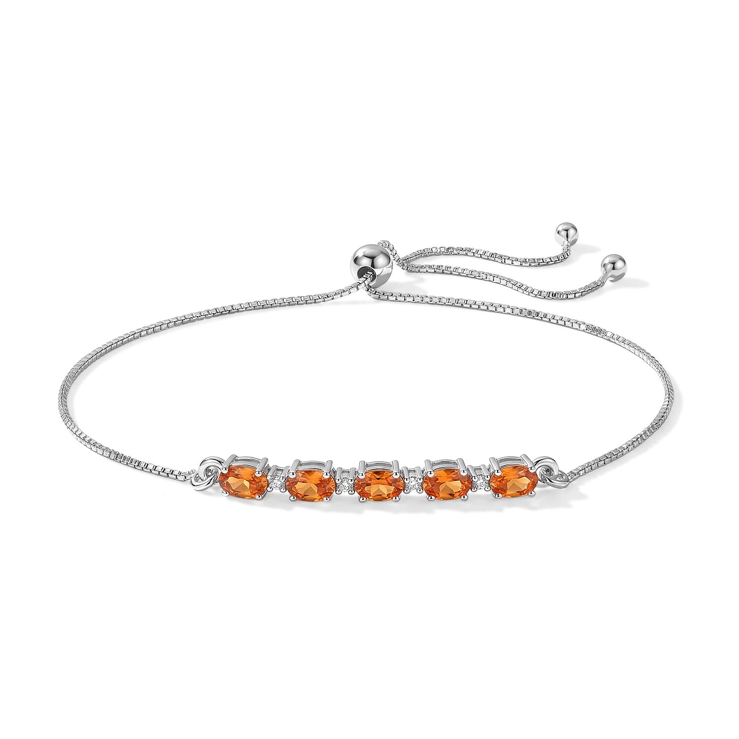 D'Joy Fire Opal and White Zircon 0.65 ctw Bolo Bracelet in Rhodium Over Sterling Silver