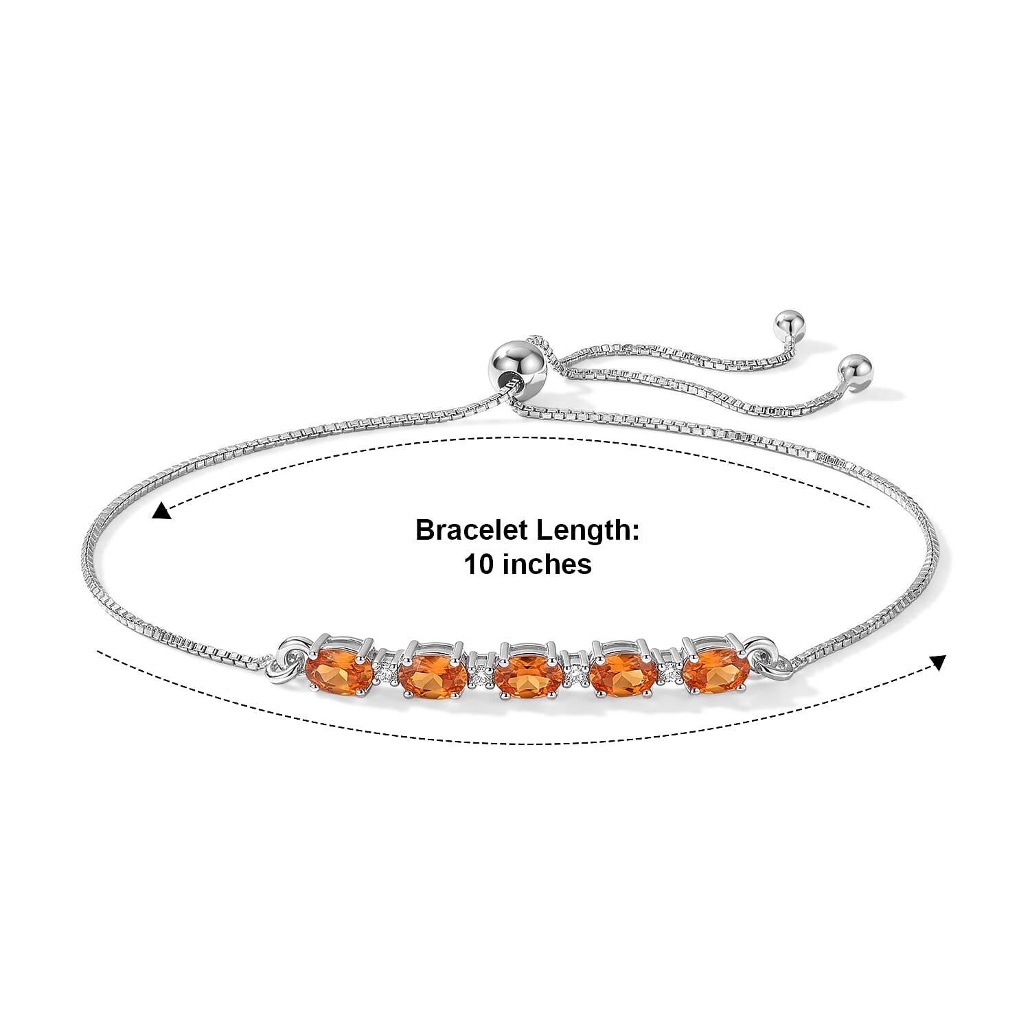 D'Joy Fire Opal and White Zircon 0.65 ctw Bolo Bracelet in Rhodium Over Sterling Silver