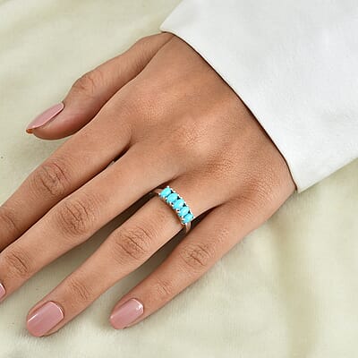 D'Joy Sleeping Beauty Turquoise 1.10 ctw Ring in Rhodium Over Sterling Silver (Size 10.0)