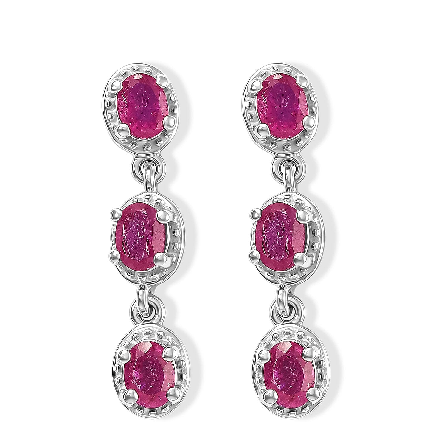 D'Joy Niassa Ruby (FF) 1.70 ctw Earrings in Rhodium Over Sterling Silver