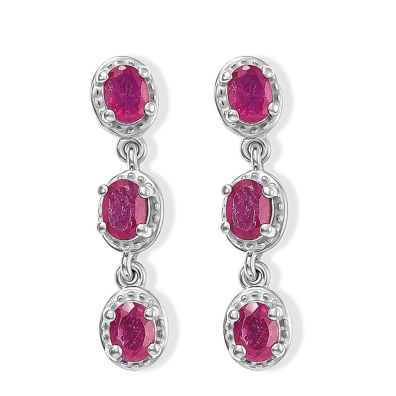 D'Joy Niassa Ruby (FF) 1.70 ctw Earrings in Rhodium Over Sterling Silver