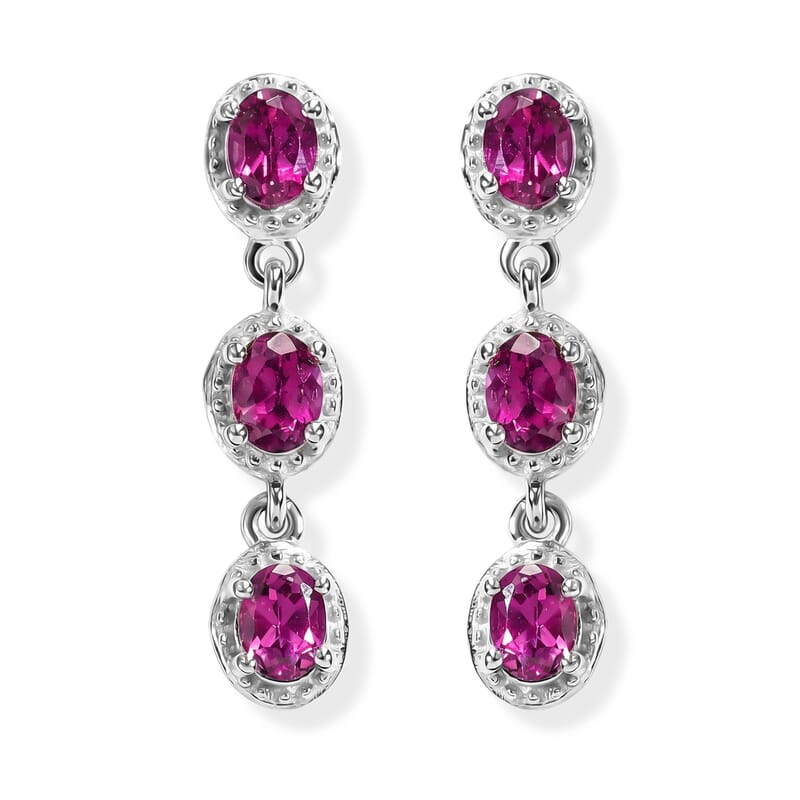 D'Joy Radiant Ember Garnet 1.35 ctw Earrings in Rhodium Over Sterling Silver
