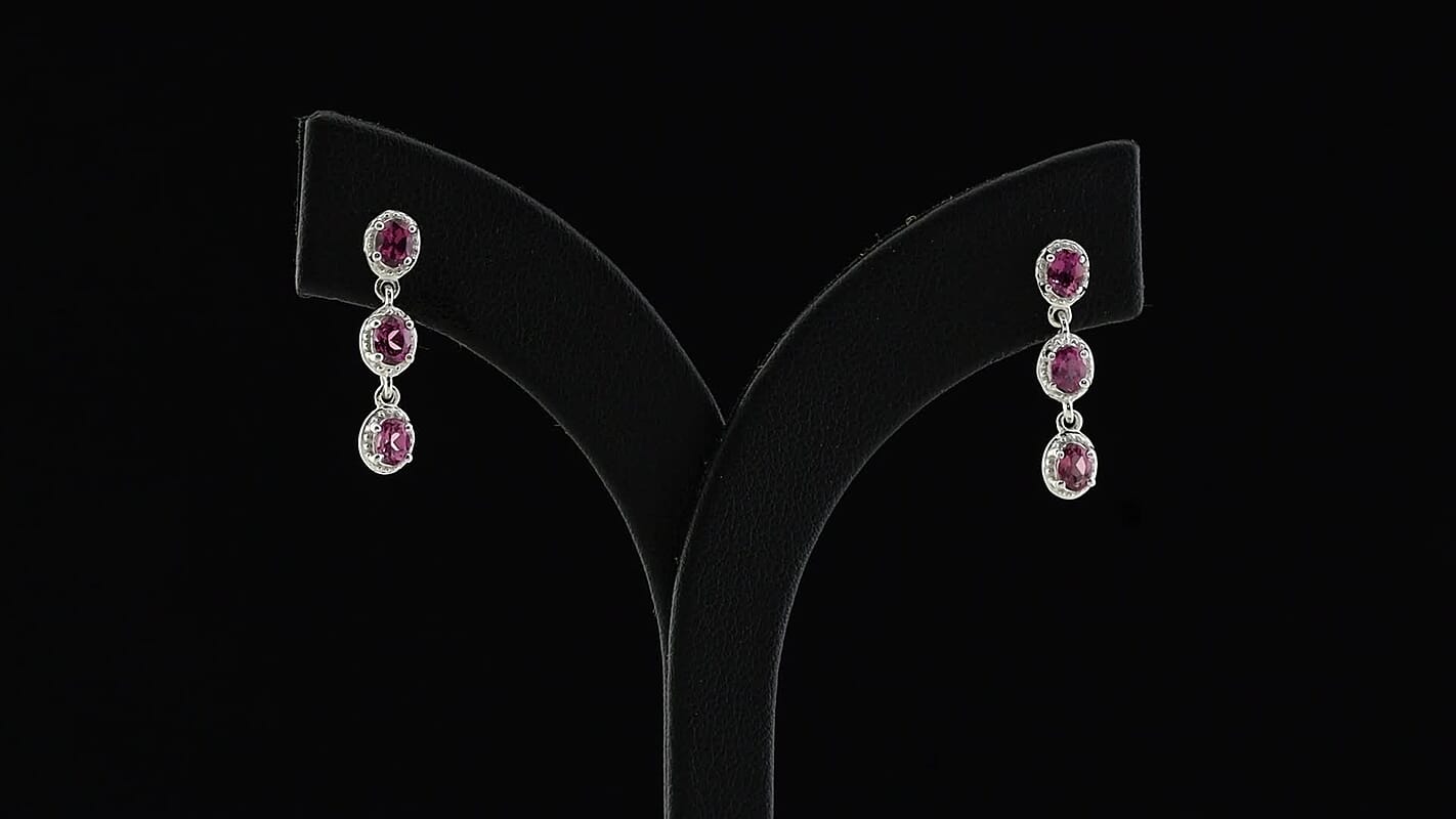 D''Joy Radiant Ember Garnet Earrings in Rhodium Over Sterling Silver 1.35 ctw