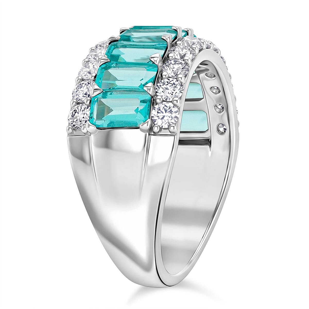 Lab Grown Paraiba Sapphire and Lab Grown Diamond (SI1)  7.0)  3.58 ctw Ring in Sterling Silver (Size 10.0)