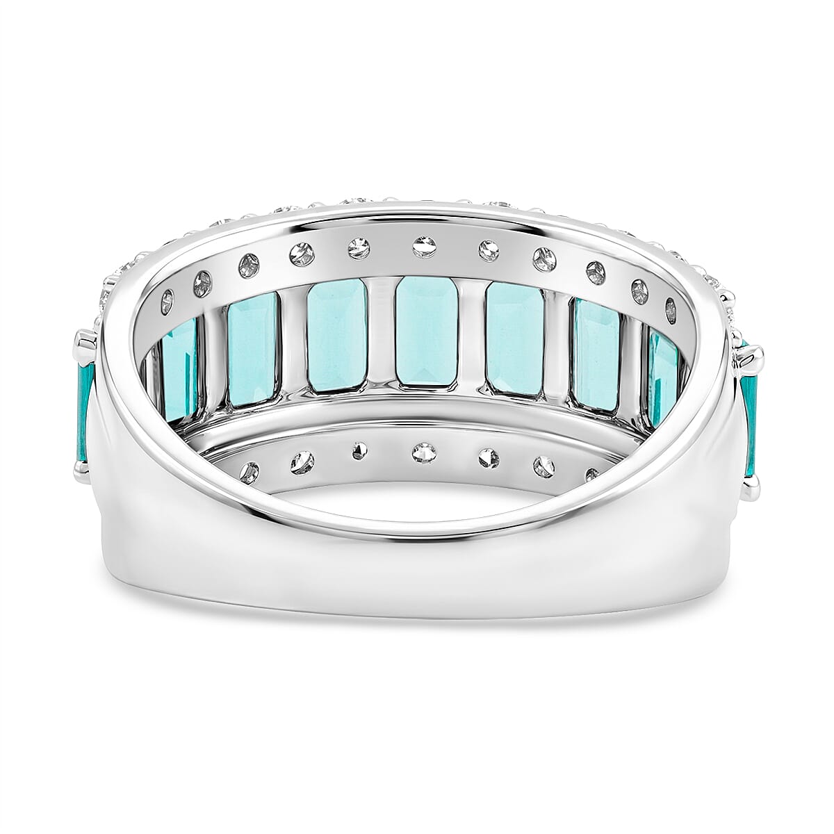 Lab Grown Paraiba Sapphire and Lab Grown Diamond (SI1)  7.0)  3.58 ctw Ring in Sterling Silver (Size 10.0)