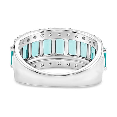 Lab Grown Paraiba Sapphire and Lab Grown Diamond (SI1)  7.0)  3.58 ctw Ring in Sterling Silver (Size 10.0)