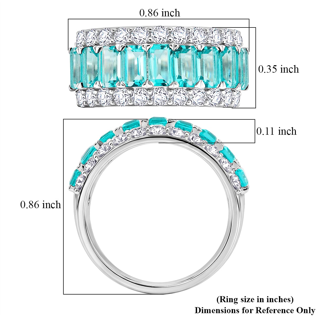 Lab Grown Paraiba Sapphire and Lab Grown Diamond (SI1)  7.0)  3.58 ctw Ring in Sterling Silver (Size 10.0)